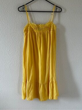 Roxy Crochet Lace Tiered Hem A-line Dress Women’s Medium Yellow